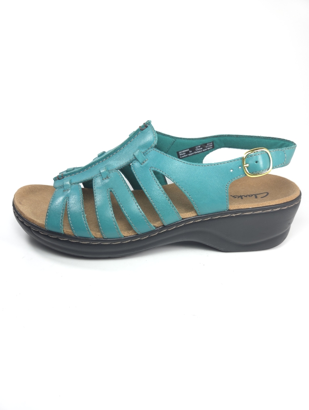 Clarks Lexi Marigold Teal Leather Strappy Wedge Sandals W 11 - Picture 2 of 14